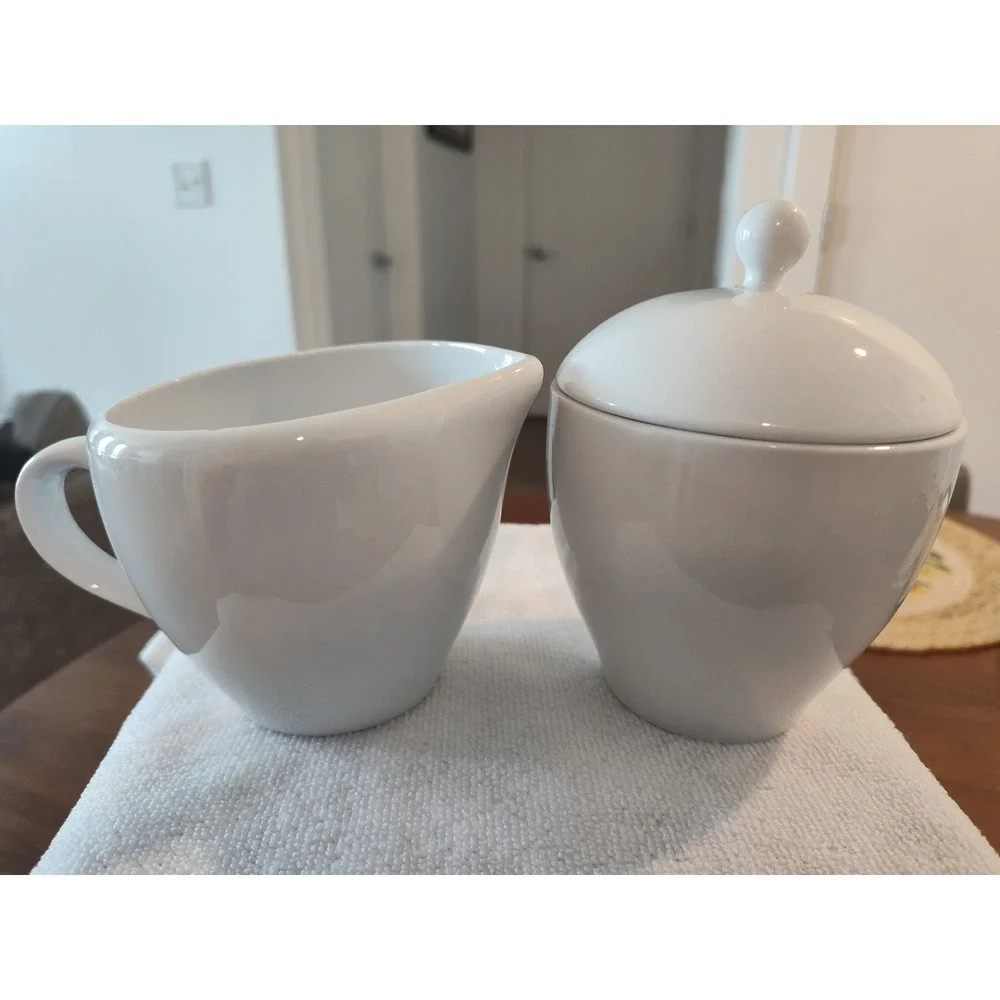 Pottery Barn Great White Sugar Bowl and Creamer Set White Porcelain Coffee Tea